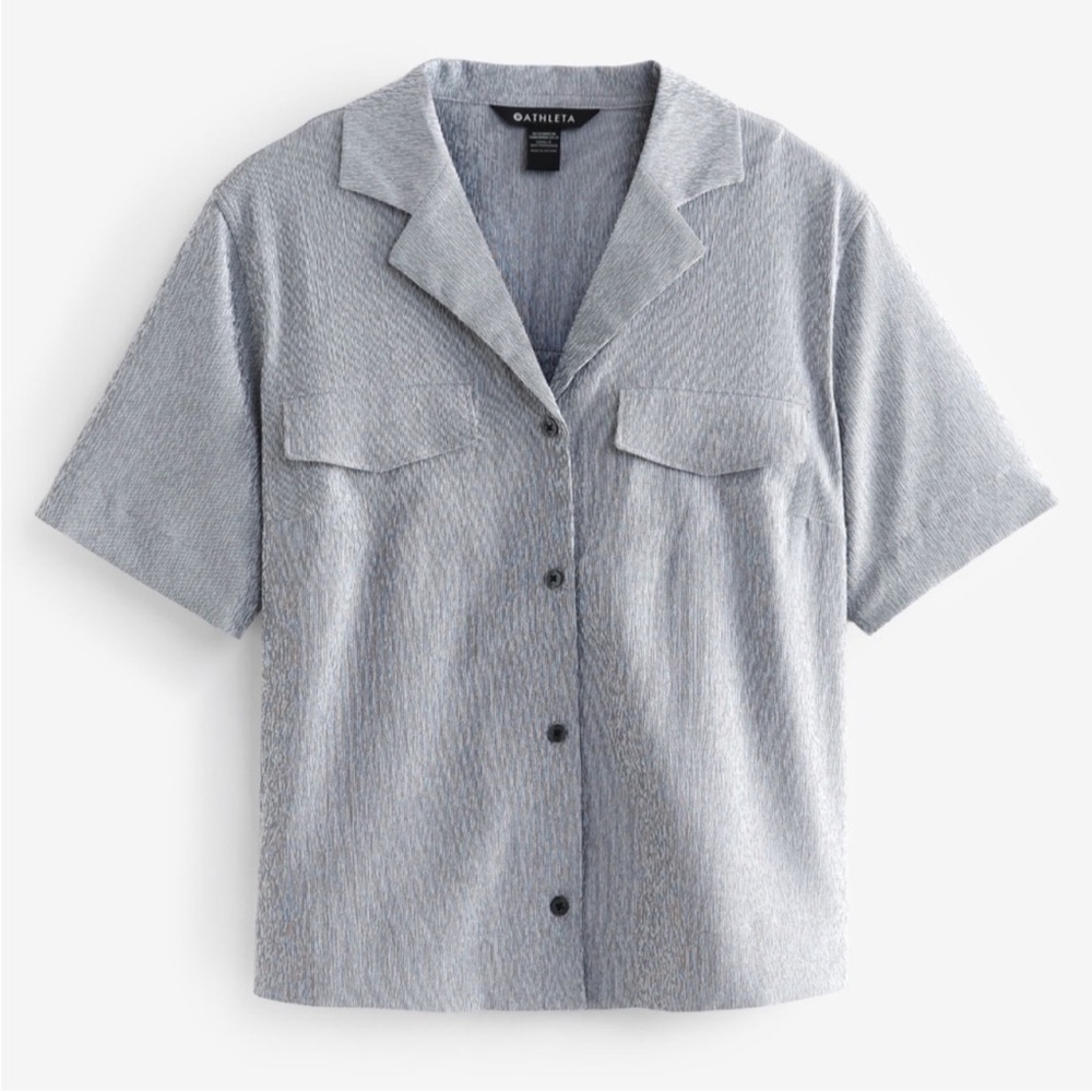 Athleta Echo Short Sleeve Blouse Top Silver / Black 2X